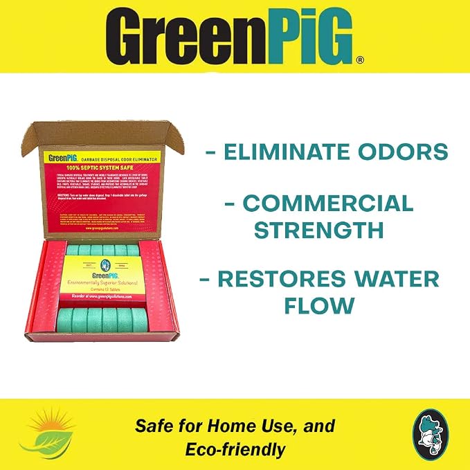 GREEN PIG Garbage Disposal Cleaner and Deodorizer | Eliminates Odors, Breaks Down Odor Causes, Effective Garbage Disposal Usage
