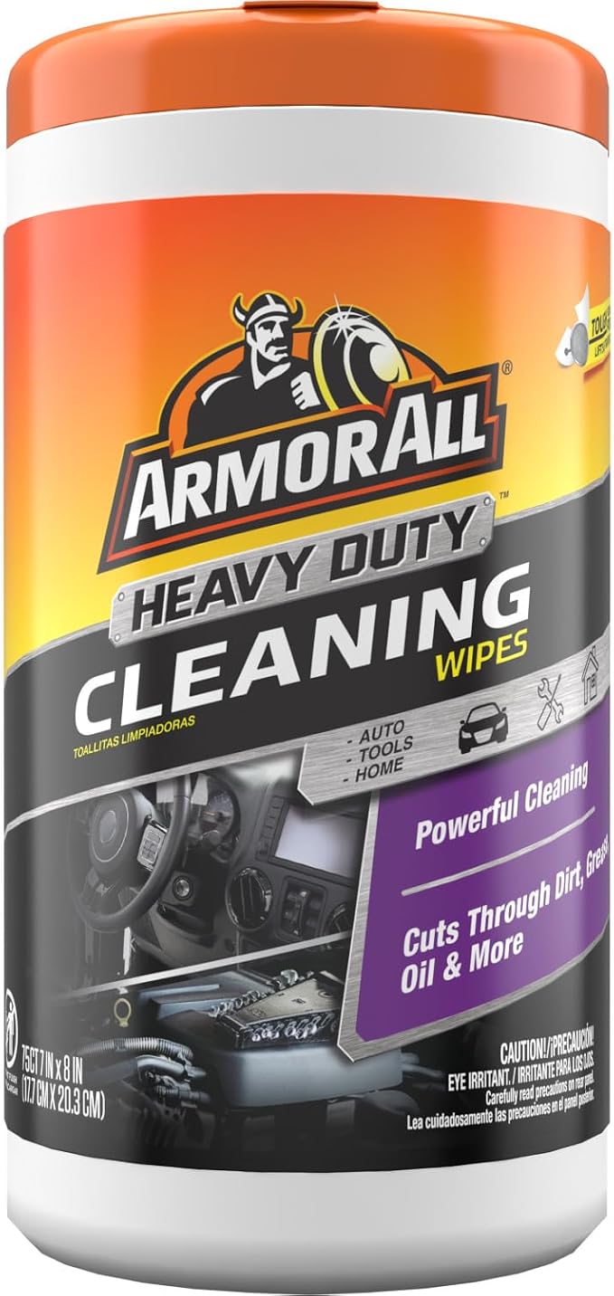 Armor All Heavy Duty Cleaning Wipes, Disposable Car Wipes (75 Count) | Textured Armor All cleaning wipes for interior & exterior cleaning on plastic, metal, vinyl, tools, and lawn equipment
