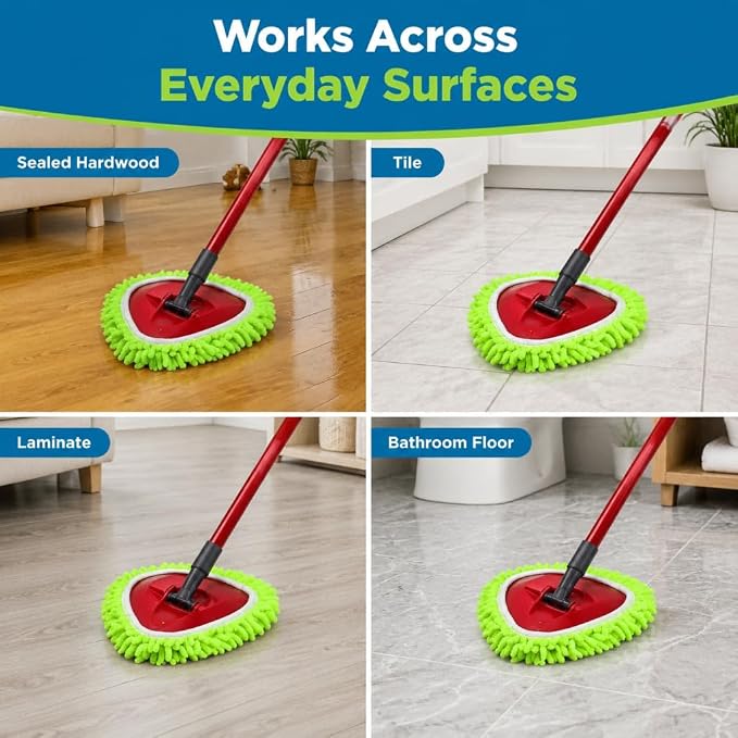 3 Pack Chenille Microfiber Mop Head Covers Compatible with O-Cedar Triangle Mops, Reusable Washable Mop Pad Refills, Replacement for Hardwood, Tile, Laminate & Vinyl Floors