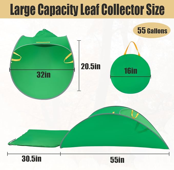 UQM Leaf Collector, Portable Pop Up Leaf Bags, Foldable Leaf Pick Up Tools | Foldable Leaf Pick Up Tools, Reusable Yard Garden Bags for Leaves Lawn Trash