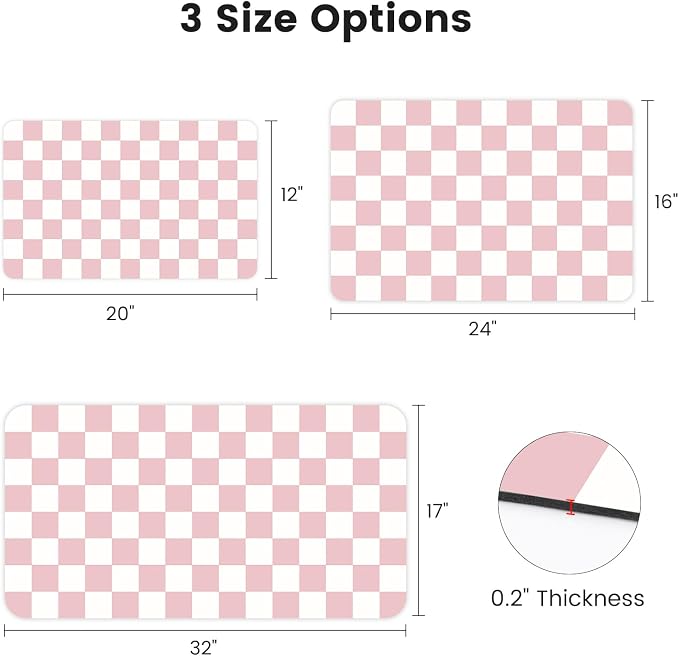 16" x 24" Checkered Dish Drying Mat for Kitchen Counter, Absorbent Coffee Bar Mat for Espresso Machine Coffee Countertops Accessories, Pink