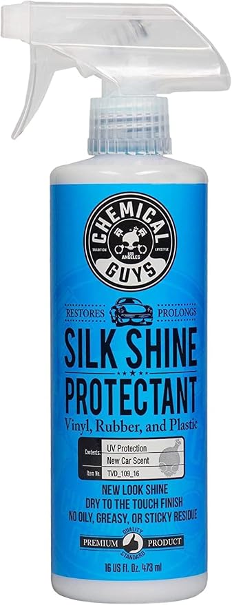 Chemical Guys, Silk Shine Vinyl, Rubber & Trim Dressing, Non-Greasy, 16 oz | Dries to a natural satin look with no greasy sling, works indoors and out on dashboards, door panels, bumpers and tires