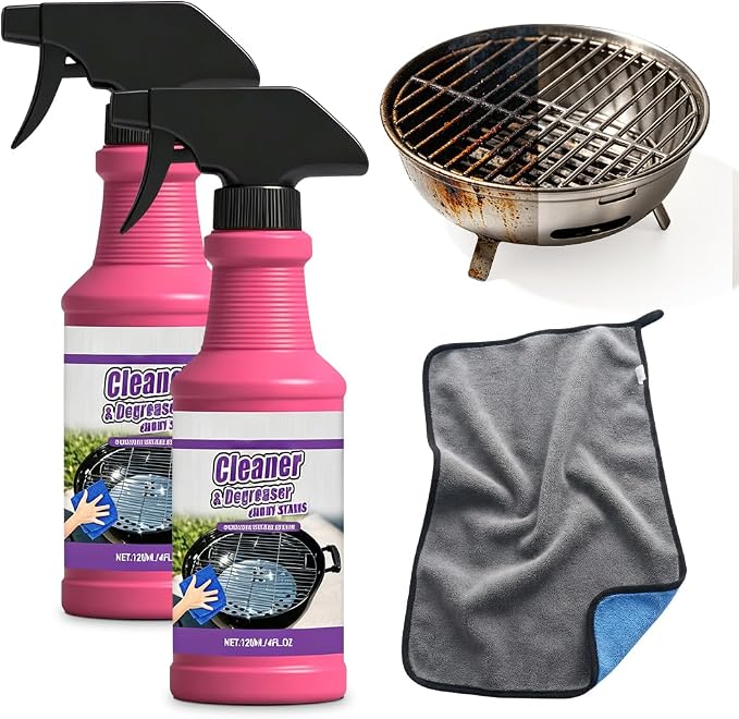 Fast Acting Heavy Duty Grill Degreaser Spray, Heavy Duty BBQ Grill Degreaser, Outdoor Grills Cleaner, For Kitchen Grates and Racks (2 PCS)