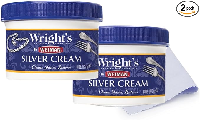 Wright's by Weiman Silver Cleaner and Polish Cream - Gently Clean and Remove Tarnish without Scratching, Ammonia-Free, 8 Ounce, 2 Pack with Polishing Cloth