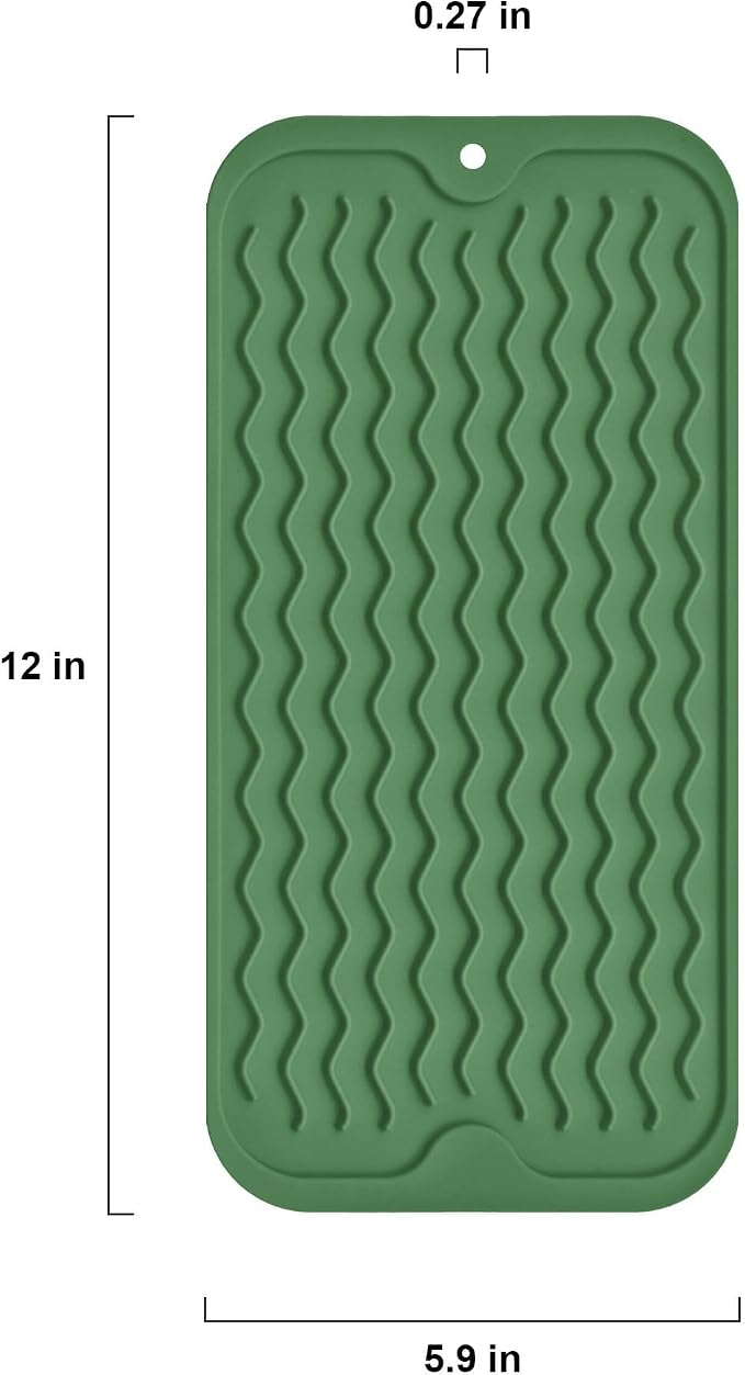 Silicone Dish Drying Mat for Multiple Usage, Easy clean, Eco-friendly, Heat-resistant Dish Drainer Mat for Kitchen Counter,Sink,Refrigerator or Drawer liner (12" x 6", Dark Green)