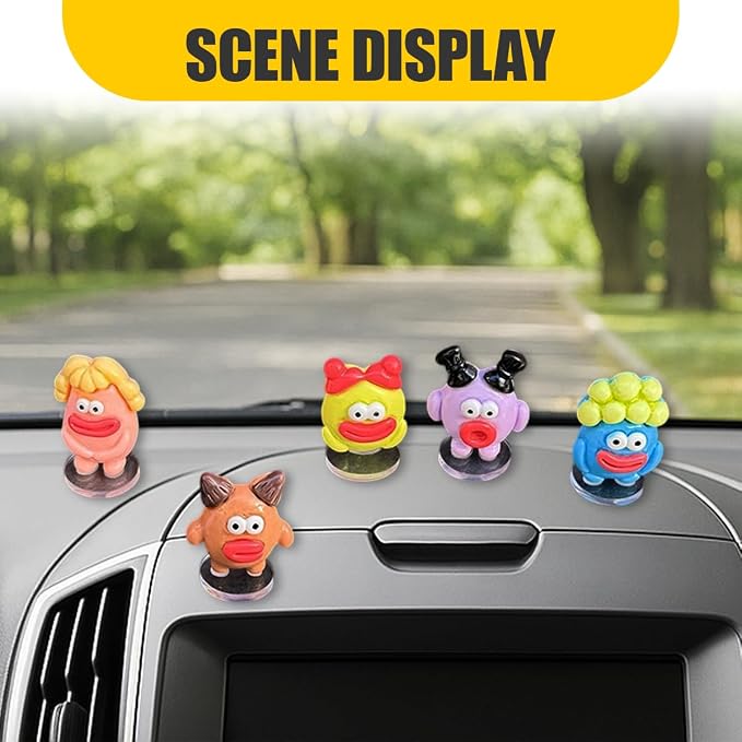 5PCS Cute Mini Sausage Mouth Car Dashboard Decorations, Resin Cartoon Figurine Set for Rear View Mirror & Center Console Ornaments, Funny Car Interior Accessories for Home Office Desk (Thick Lips)