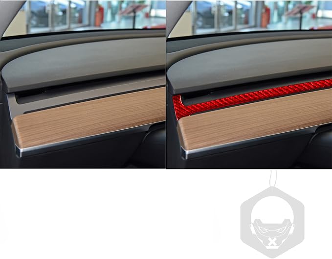 Red Real Carbon Fiber Trim for Tesla Accessories | for Model 3 2017-2022 / Model Y 2020-2024 Dashboard Sides Decoration Strip Sticker Interior Thick Overlay Decal