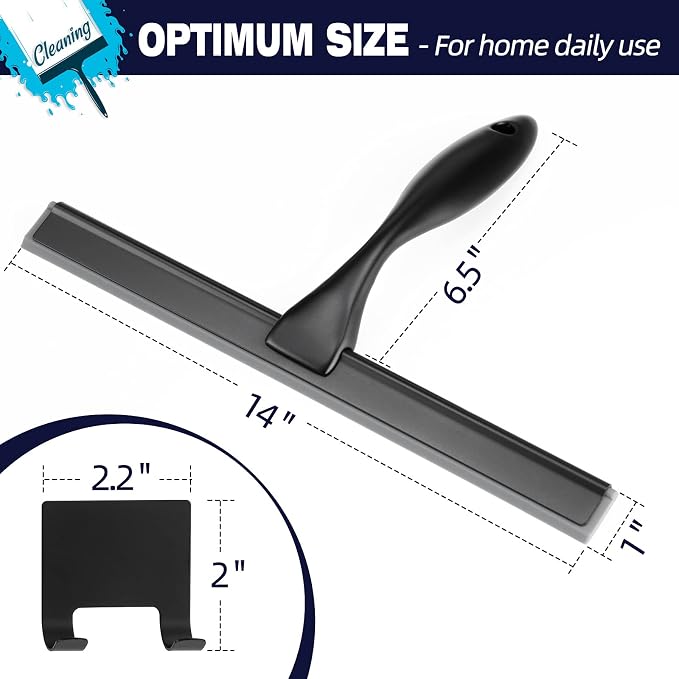 NETANY Shower Squeegee, 14-Inch Matte Black Squeegee, All-Purpose Stainless Steel Squeegee for Bathroom, Shower Doors, Mirrors, Tiles and Car Windows - 100% Streak Free