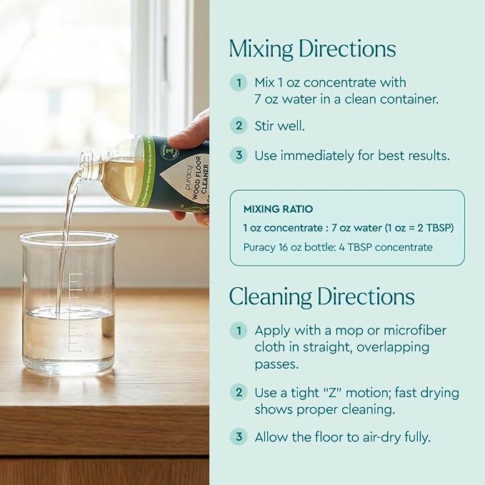 Puracy Wood Floor Cleaner Concentrate - pH Neutral Plant-Powered Hardwood All Purpose Cleaner - Residue-Free Non-Sticky Cleaning Solution As Seen on TikTok (Blue Sage & Driftwood, 16 fl oz)