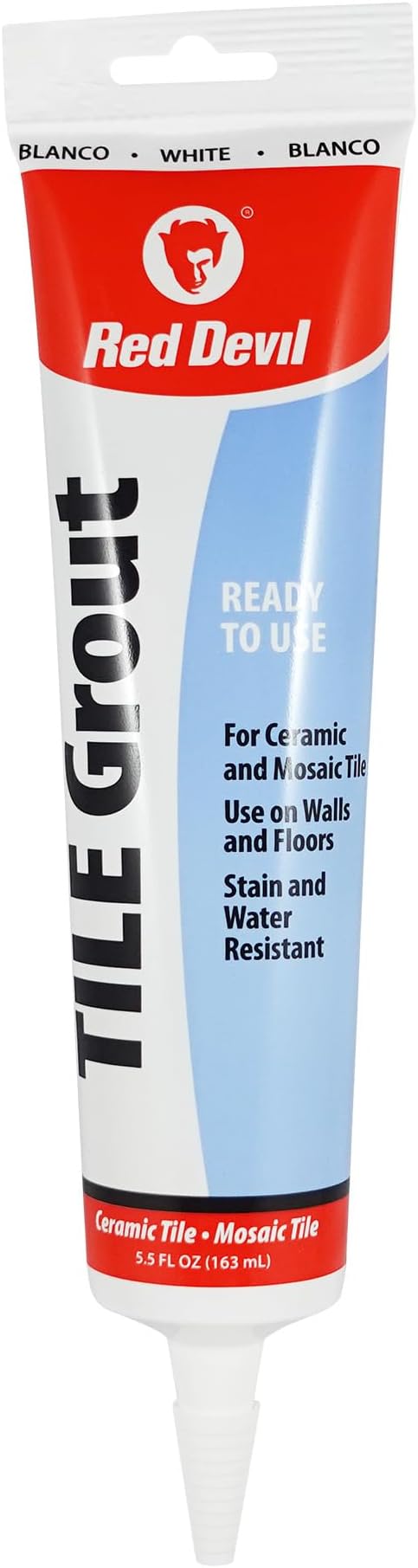 Red Devil 0425 Pre-Mixed Tile Grout - Professional Quality, Excellent Adhesion, Ideal for Wall & Floor Use - 5.5 oz, White, Made in USA