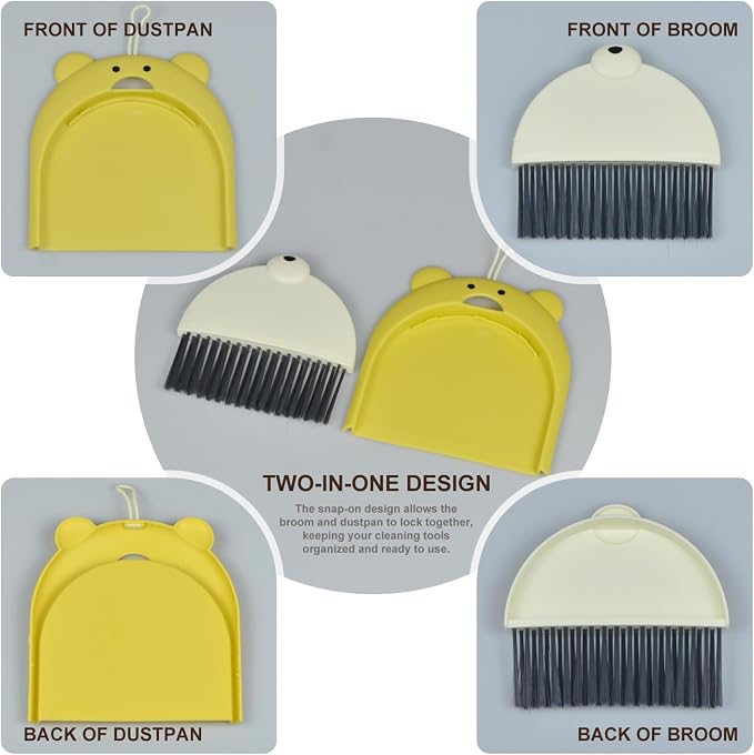 Mini Broom and Dustpan Set 6.2x6.3 Inches Compact Hand Broom for Desktop Table Countertop Car Office Kitchen Small Space Cleaning(Yellow)