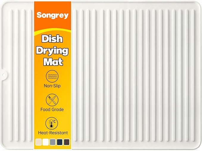 Songrey 24" x 18" Silicone Dish Drying Mat, Kitchen Counter Drying Pad for Sink Dishes or Under Rack, Multi-Use as Heat Resistant Trivet, Coffee Bar Mat