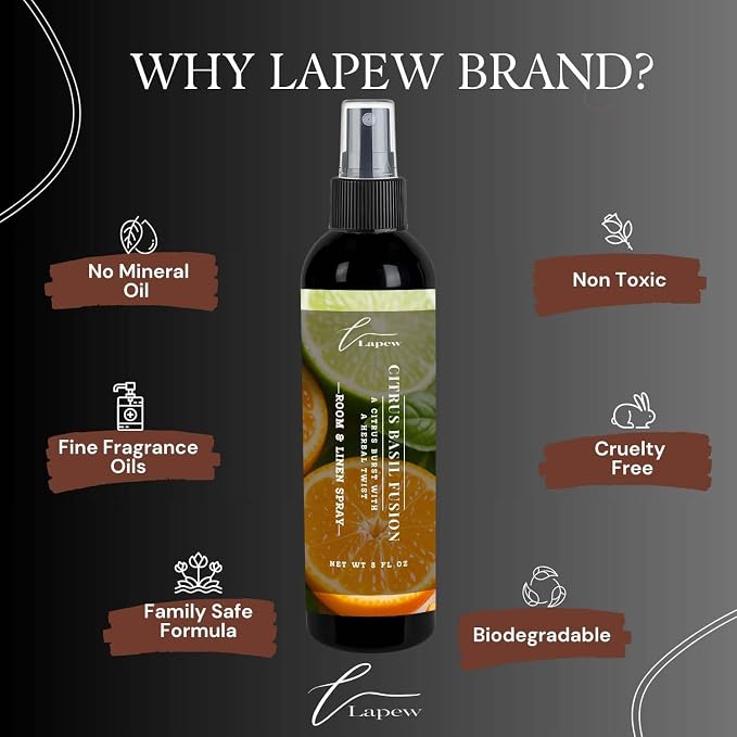 Lapew Room & Linen Spray | Fragrance Mist for Home, Car & Office | Fabric & Air Freshener | Neutralizing Mist | Made in USA | Citrus Basil Fusion
