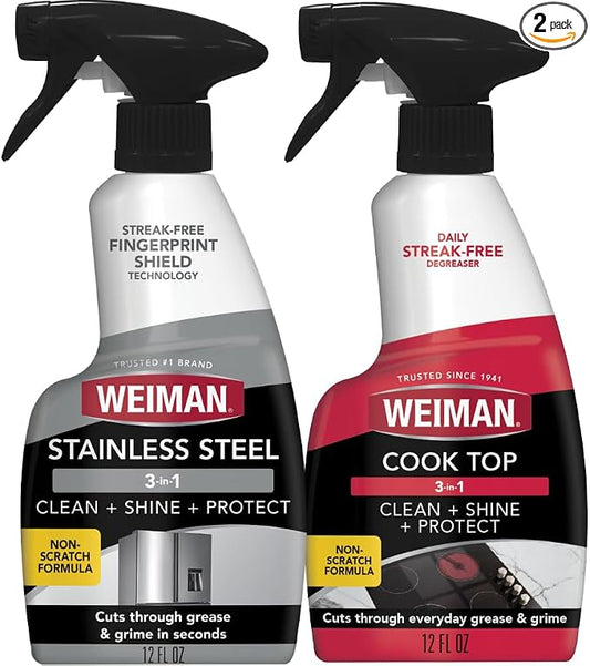 Weiman Stainless Steel Cleaner & Cooktop Daily Cleaner - 12 Ounce - Kitchen Appliance Cleaner Kit
