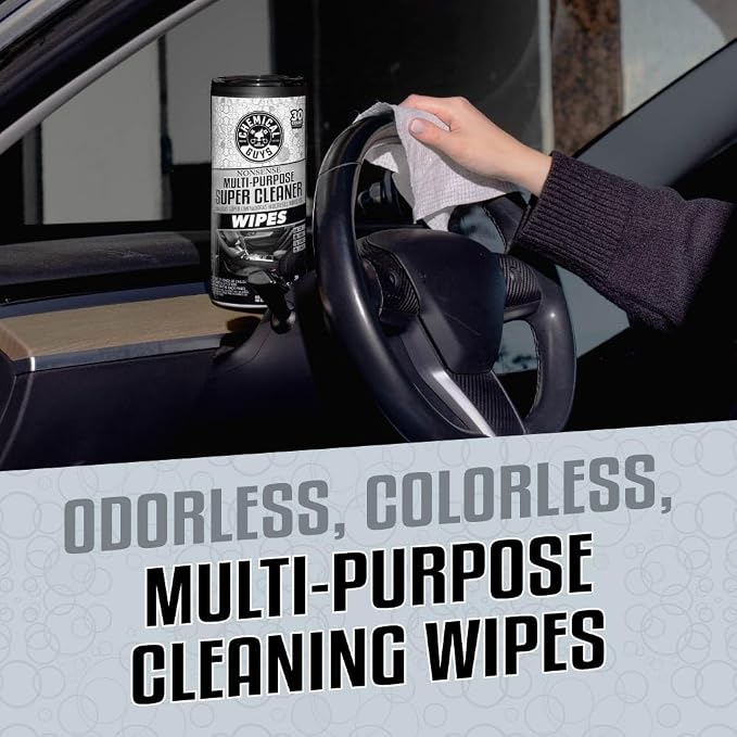 Chemical Guys, Nonsense Colorless All-Purpose Cleaner Wipes, 30 Ct Canister | Colorless, residue-free wipes clean vinyl, rubber, plastic, leather, carpet and upholstery, thirty per canister