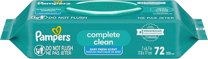 Pampers Baby Wipes, Complete Clean Baby Fresh Scented Wipe, Gently Cleans Head to Toe, 72 Total (1 Flip-Top Packs) (Pack of 8)