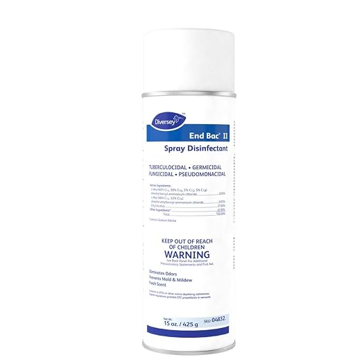 Diversey 04832 End Bac II Spray Disinfectant, Hard Surface Disinfectant Spray, Eliminates Odors in High Traffic Areas, Fresh Scent, Aerosol, 15 Ounce (Pack of 12)