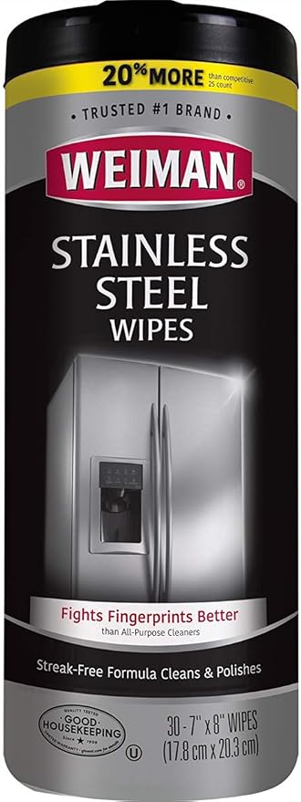 Weiman Stainless Steel Wipes - Removes Fingerprints, Residue, Water Marks and Grease From Appliances - Works Great on Refrigerators, Dishwashers, Ovens, Grills - 28 Count - Packaging May Vary