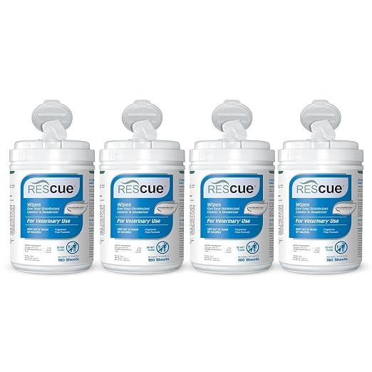 REScue One-Step Disinfectant Cleaner & Deodorizer Wipes for Vet Use – Cleaner for Kennels, Litter Boxes, Vet Offices, Pet Grooming Surfaces, Pet Items – Wipes Canister, 160-Count (4 Pack)