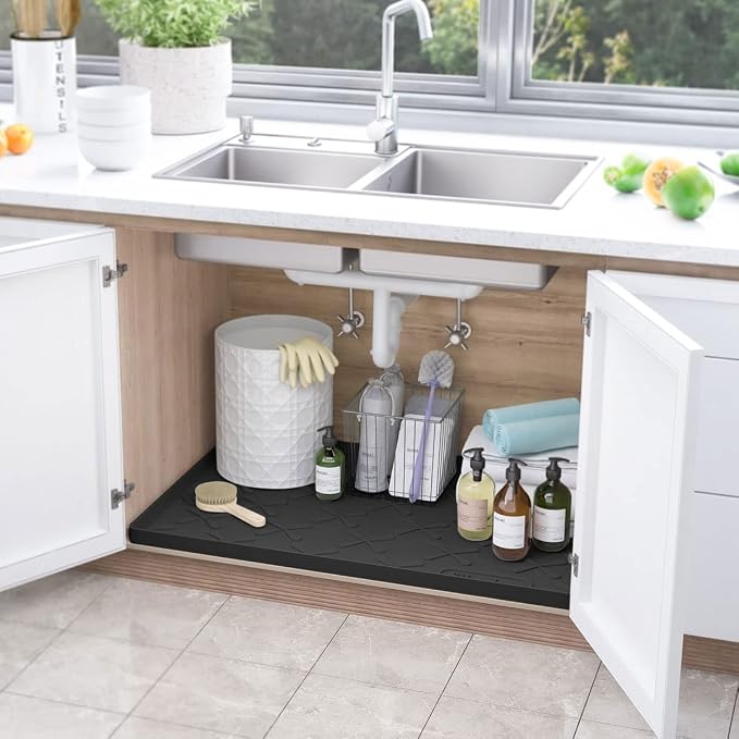 SIKADEER 22" x 22" Under Sink Mat Waterproof, Silicone Mat Kitchen Drawer Shelf and Cabinet Liner, Sink Protector for Kitchen Organizers and Storage, Boot Tray Pet Food Mats