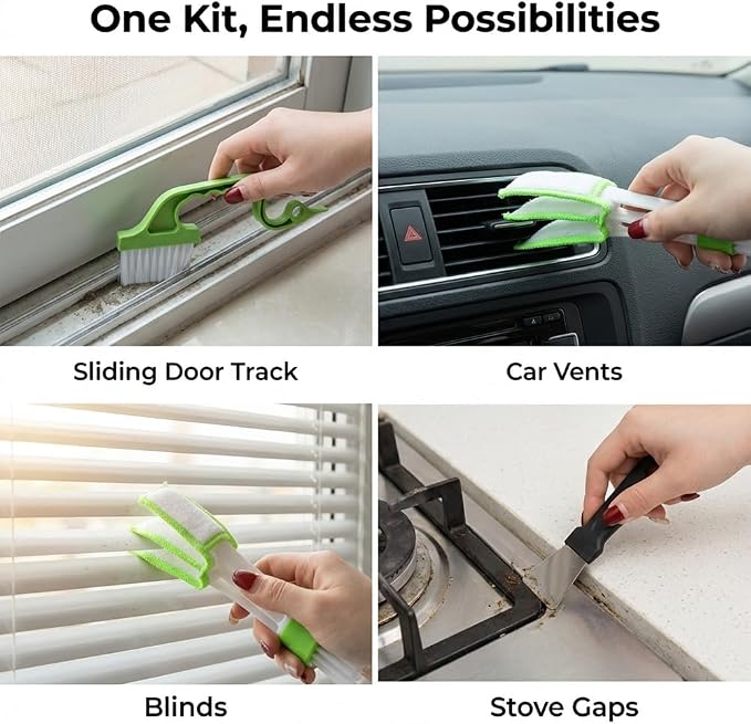 Window Sill Cleaner Tool, 13 Pcs Window Track Cleaning Tools Set, Deep Clean Groove Gap Cleaning Brush Kit for Window Tracks, Sliding Doors, Tile Lines, Car Vents, Keyboards