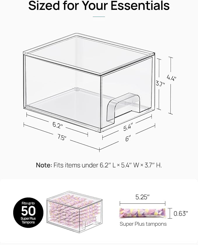 Vtopmart 8 Pack Small Clear Stackable Storage Drawers, Acrylic Bathroom Makeup Organizer, Plastic Storage Bins for Vanity, Undersink, Kitchen Cabinets, Pantry, Home Organization