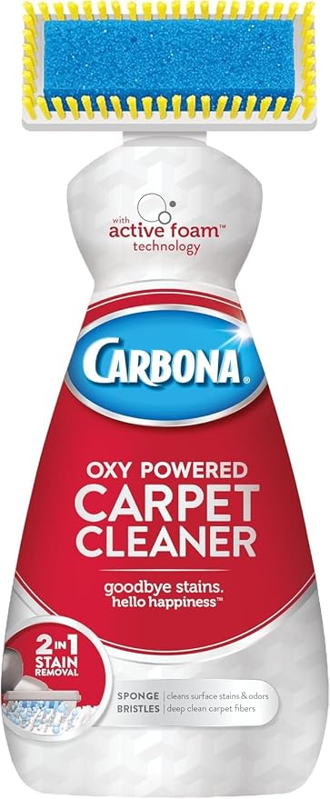 Carbona Oxy-Powered Carpet Cleaner with Built-In Brush, Foaming Spot & Stain Remover for Rugs, Upholstery & High-Traffic Areas, No-Rinse Formula, 13 Ounce (Pack of 3)