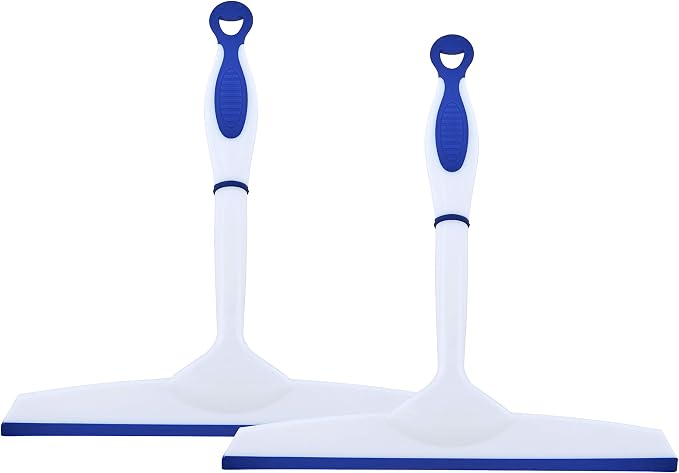 Superio Rubber Squeegee, 2 Pack, Streak Free All Purpose Window Squeegee, Comfort Grip Handle and Hanging Hook (Blue, 10 Inch- 2 Pack)