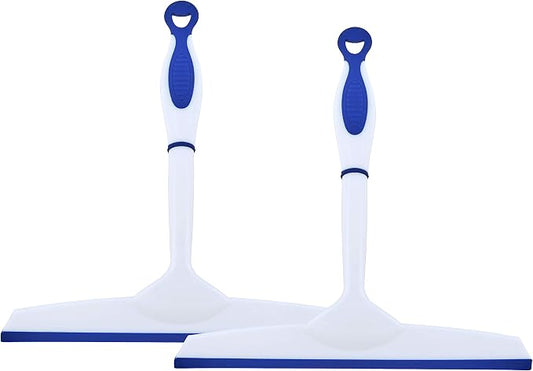 Superio Rubber Squeegee, 2 Pack, Streak Free All Purpose Window Squeegee, Comfort Grip Handle and Hanging Hook (Blue, 10 Inch- 2 Pack)