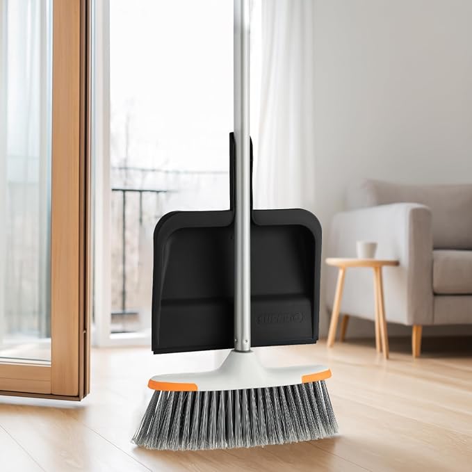Superio Clip-On Dustpan with Rubber Lip - 10-inch Wide Durable Plastic Dust Pan with Comfort Grip Handle, Black, 3-Pack