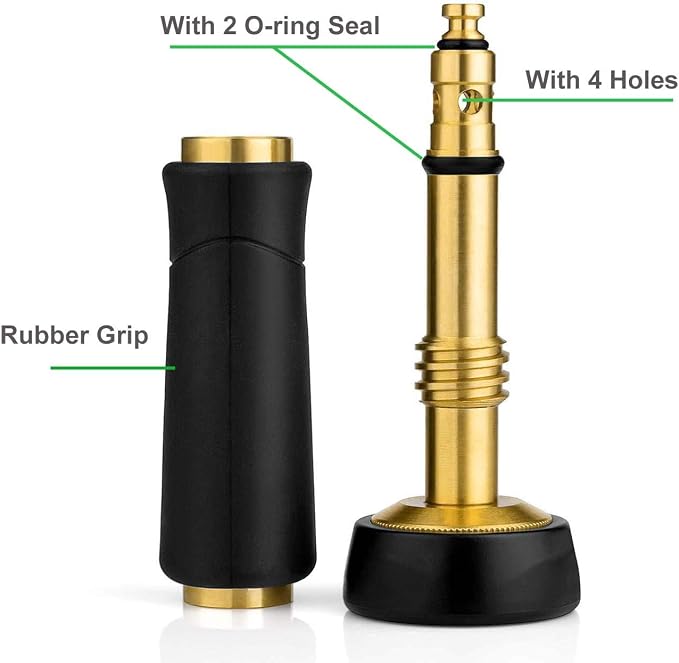Brass Hose Nozzle, Adjustable Twist hose Sprayer, High Pressure Hose Nozzle with On-Off Valve, Leakproof Operation 3/4" Connector, Jet Sweeper Nozzle for Patio and Pet, Car Washing, 3 Pack