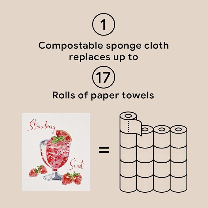 RECYCO Swedish Dishcloths for Kitchen | 6 Pack Cocktails Washable Dish Rags | Cellulose Reusable Cleaning Paper Towels | Absorbent Counter Dish Cloth Sponge Kitchen Wipes, 8" L x 7" W