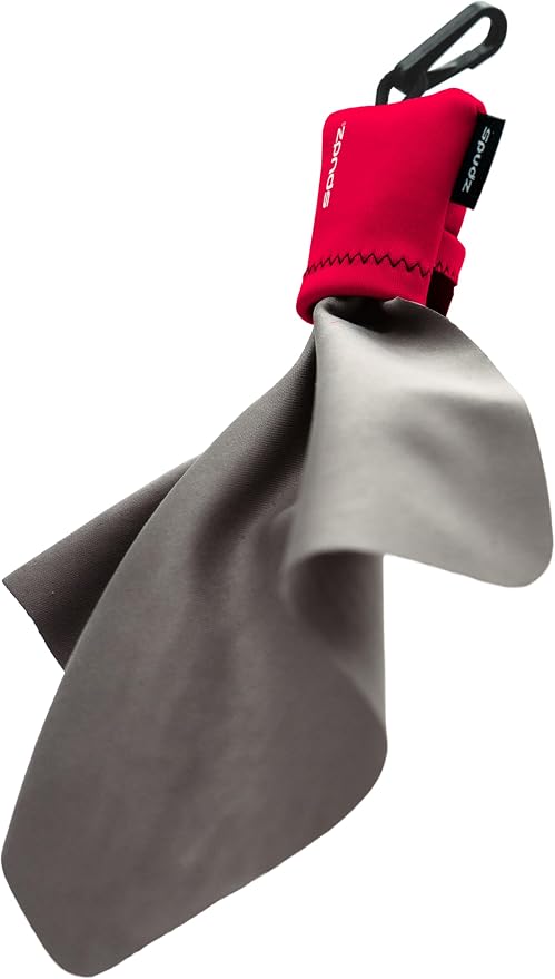 SPUDZ Ultra Microfiber Lens Cleaner with Closeable Bottom – Clip-On Pouch, Washable – for Binoculars, Scopes, Glasses, Screens | Ultra Red, 6 x 6 Inch