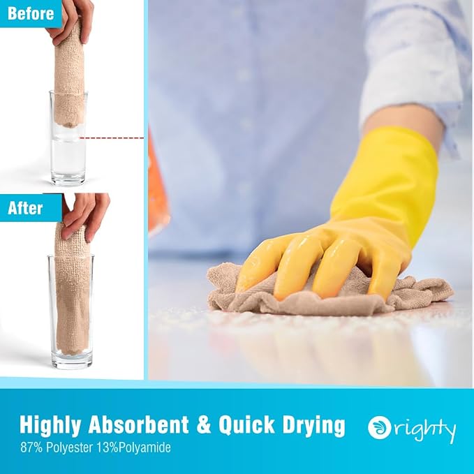 Orighty Microfiber Cleaning Cloth - 24 Pack, Brown Cleaning Rags 12x11 inch | Microfiber Towels for Cars, Highly Absorbent Household Cleaning Supplies, Reusable Lint Free Cloths for House, Kitchen