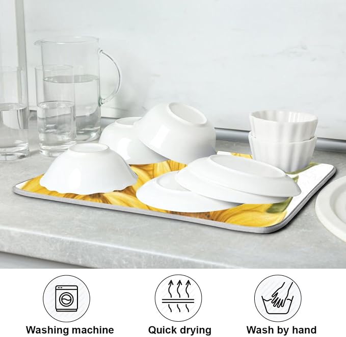 Absorbent Dish Drying Mat for Kitchen Counter - Watercolor Landscape Microfiber Drying Pad, Reversible Drainer Mats for Countertop, Lager 18 x 24 inch