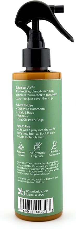 Plant-Based Odor Eliminator Spray – Natural Essential Oil Air Freshener for Home, Bathroom, Fabrics & Pet Areas – 8 oz (Eucalyptus Rain)