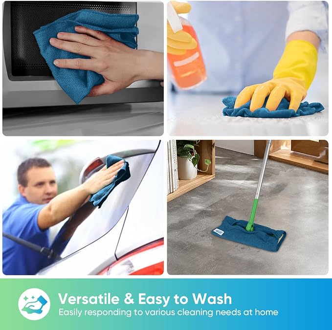 HOMEXCEL 24PK Microfiber Cleaning Cloth, Cleaning Rag for Home, 11.5x11.5in | Reusable, Lint Free, Scratch-Free and Highly Absorbent Towels for Kitchen, Window and Glass, Cars, Navy Blue