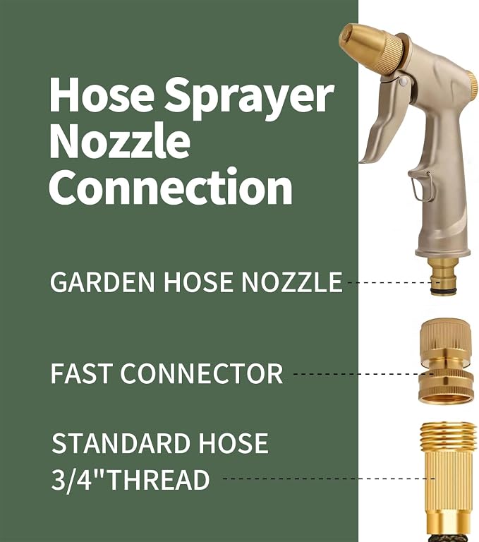 Garden hose nozzle spray, heavy metal high-pressure water gun, rotating can obtain different types of spray, watering plants and lawn, car washing, yard and pets (Short nozzle quick connection)
