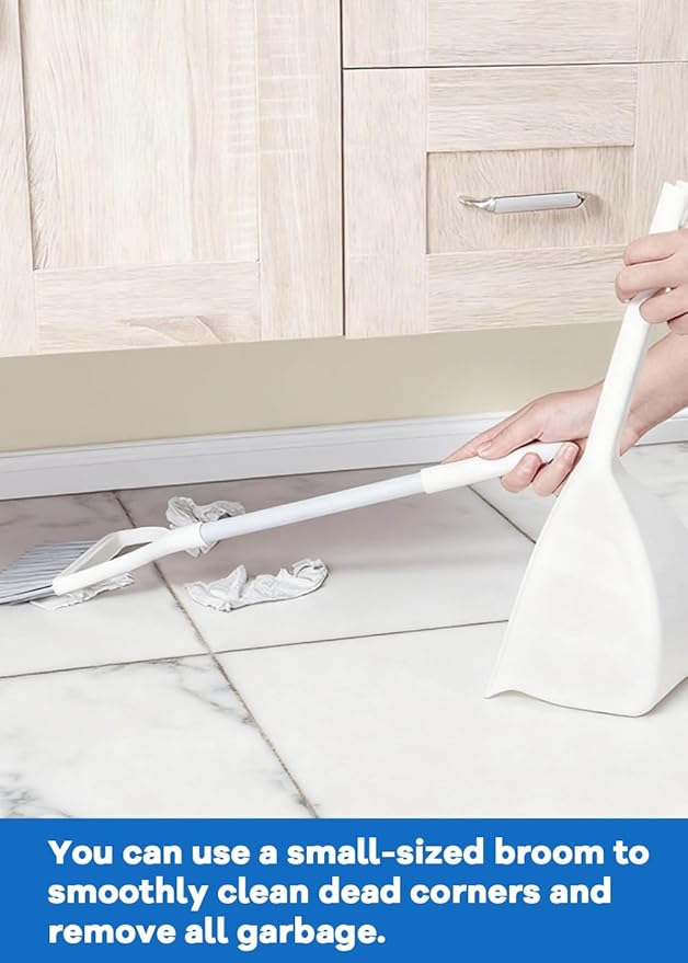 Small Broom and Dustpan Set, Household Mini Broom and Dustpan Set, Mini Broom and Cleaning Set Suitable for Various Small Areas (White)