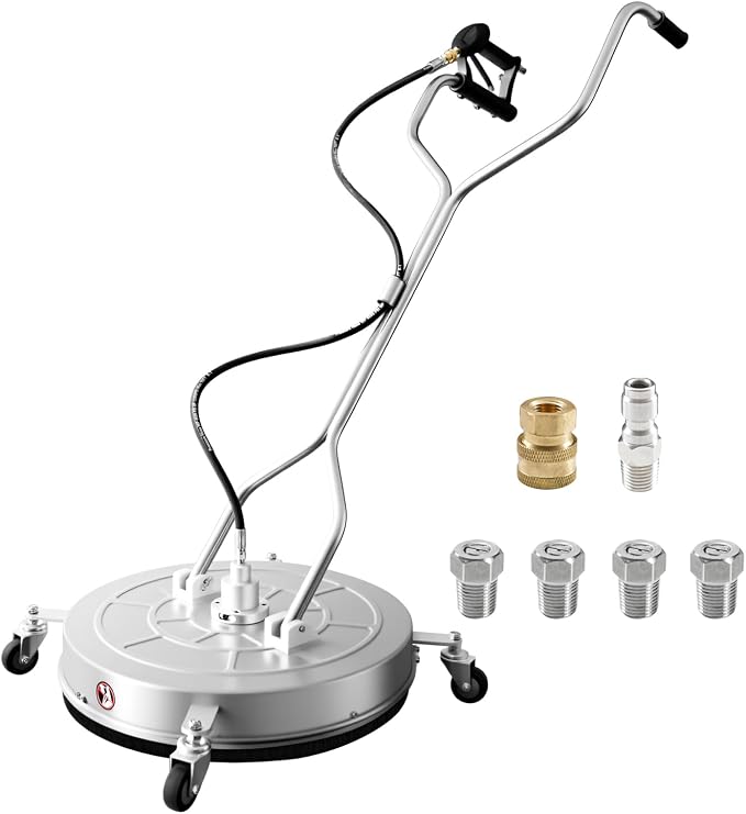 RAYNEL 24" Pressure Washer Surface Cleaner, Power Washer Accessory | Stainless Steel Housing, 4 Wheels, Dual Handles, 2 Hose Adapters, 5 Spray Nozzles & 4 Replacement Nozzles, Max 4000 PSI