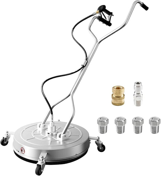 RAYNEL 24" Pressure Washer Surface Cleaner, Power Washer Accessory | Stainless Steel Housing, 4 Wheels, Dual Handles, 2 Hose Adapters, 5 Spray Nozzles & 4 Replacement Nozzles, Max 4000 PSI