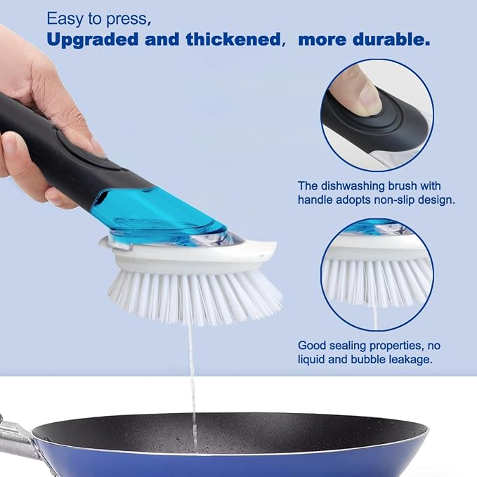 CELOX Dish Brush with Soap Dispenser, Dish Soap Brush with Handle