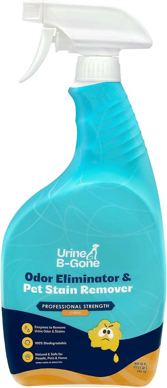 Urine B-Gone, Professional Enzyme Odor Eliminator & Pet Stain Remover, Human, Cat & Dog Urine Cleaner, Effective on Laundry, Carpets & More, Citrus Scent, 32oz