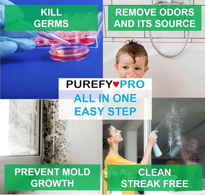 Purefypro Disinfectant Spray (16oz, 2pk) No Rinse. No Residue. Kills 99.9999% MRSA, Norovirus, Flu Virus, and Fungi, Drug Resistant Germs. Suitable for All Surfaces
