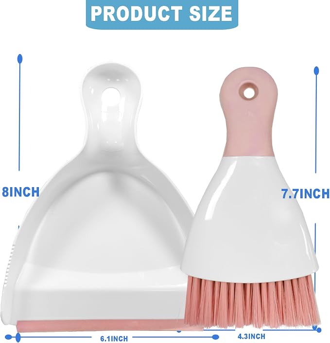 Mini Broom with Dustpan Combo Set Small Dust pan and Brush Set Quick Cleanup Tools for Kitchen Table Keyboards Pets Nest Sofa (Pink)