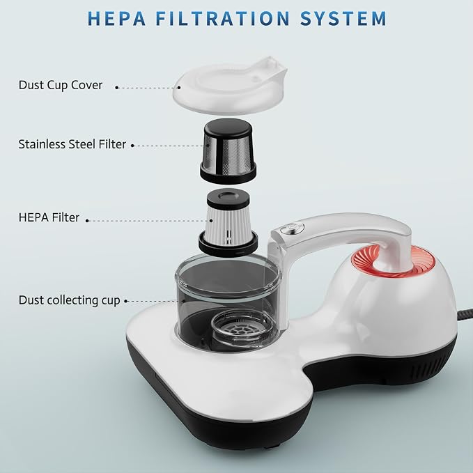 Hersven Mattress Vacuum Cleaner, Handheld UV Bed Vacuum Cleaner 16KPa & 12800 Vibrations Per/Min Upgraded Effectively Clean Up Bed, Pillows, Cloth Sofas, Carpets and Ther Fabric Surfaces