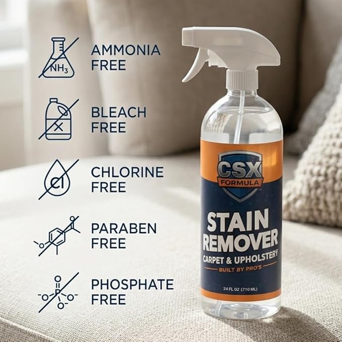 CSX Formula® Carpet Stain Remover 24oz – Most Powerful Carpet & Upholstery Cleaner, Professional Strength, Deep Clean Formula – Removes grease, wine, coffee, ink, food, and more – Made in USA