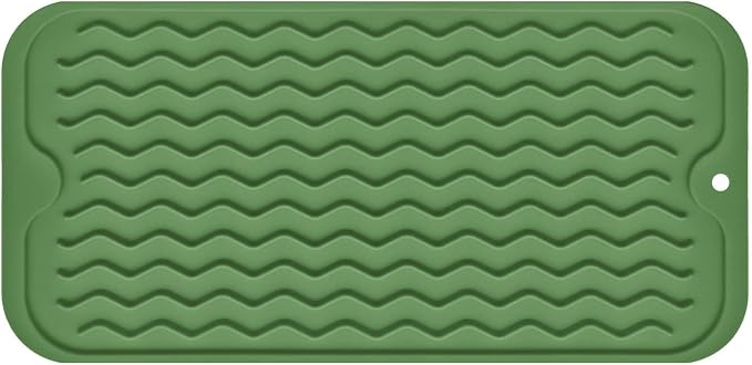 Silicone Dish Drying Mat for Multiple Usage, Easy clean, Eco-friendly, Heat-resistant Dish Drainer Mat for Kitchen Counter,Sink,Refrigerator or Drawer liner (12" x 6", Dark Green)