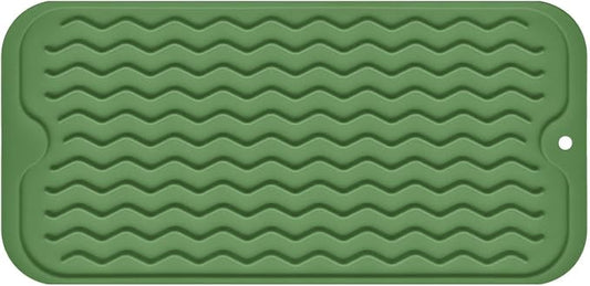 Silicone Dish Drying Mat for Multiple Usage, Easy clean, Eco-friendly, Heat-resistant Dish Drainer Mat for Kitchen Counter,Sink,Refrigerator or Drawer liner (12" x 6", Dark Green)