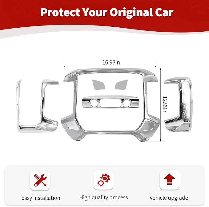 RT-TCZ for Silverado Dashboard Panel Trim Cover Chrome Bezel for GMC Sierra Chevy Silverado 2014-2017 Silver Chrome Interior Accessories 4pcs